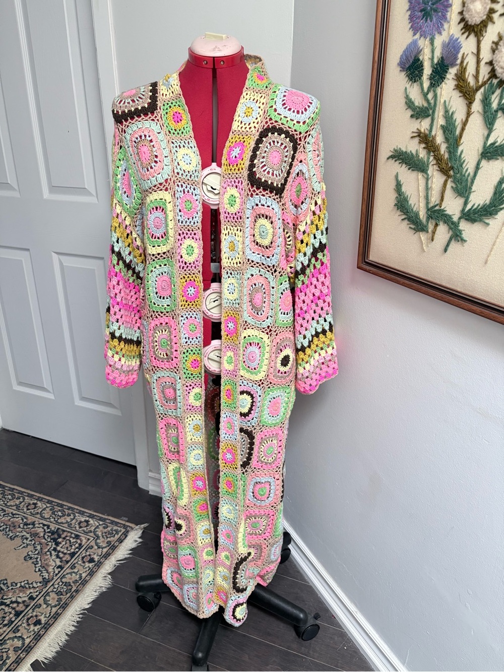 JADED GYPSY -Crochet Long Cardigan Jacket - Pink Multi